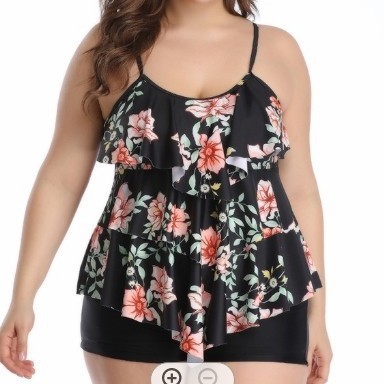 Shorts - Tankini Woman Bikini Floral Print Plus