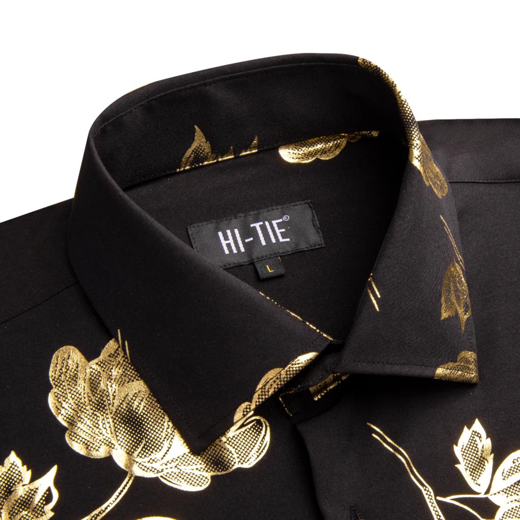Hi-Tie Black Gold Silk Mens Sh - Mens Satin Silk Dress Shirt recension och pris