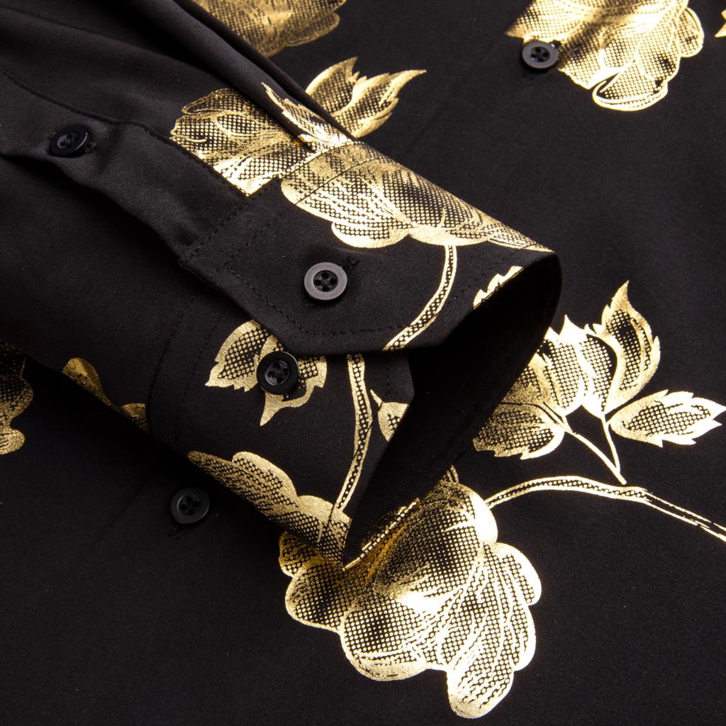Hi-Tie Black Gold Silk Mens Sh - Mens Satin Silk Dress Shirt recension och pris