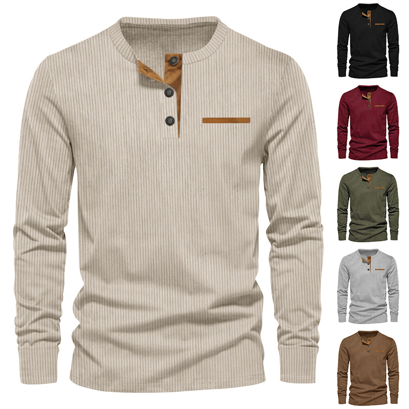 New Men's Long Sleeve T-shirt  - Corduroy Button Up Shirt Men recension och pris