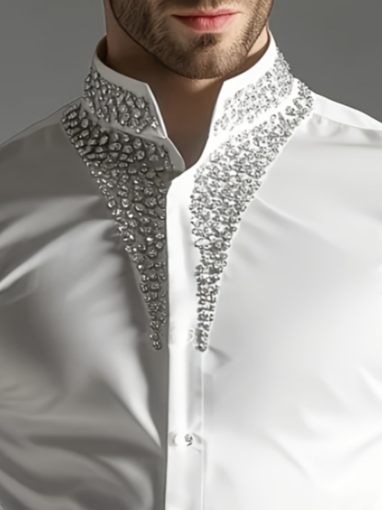 Luxury Rhinestone Shirt for Me - Mandarin Collar Formal Shirt Slim Fit recension och pris