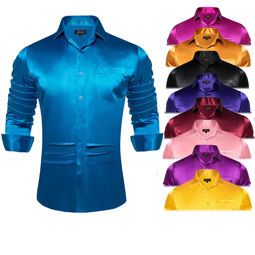 Men's Blue Red White Black Sat - Mens Satin Silk Dress Shirt recension och pris