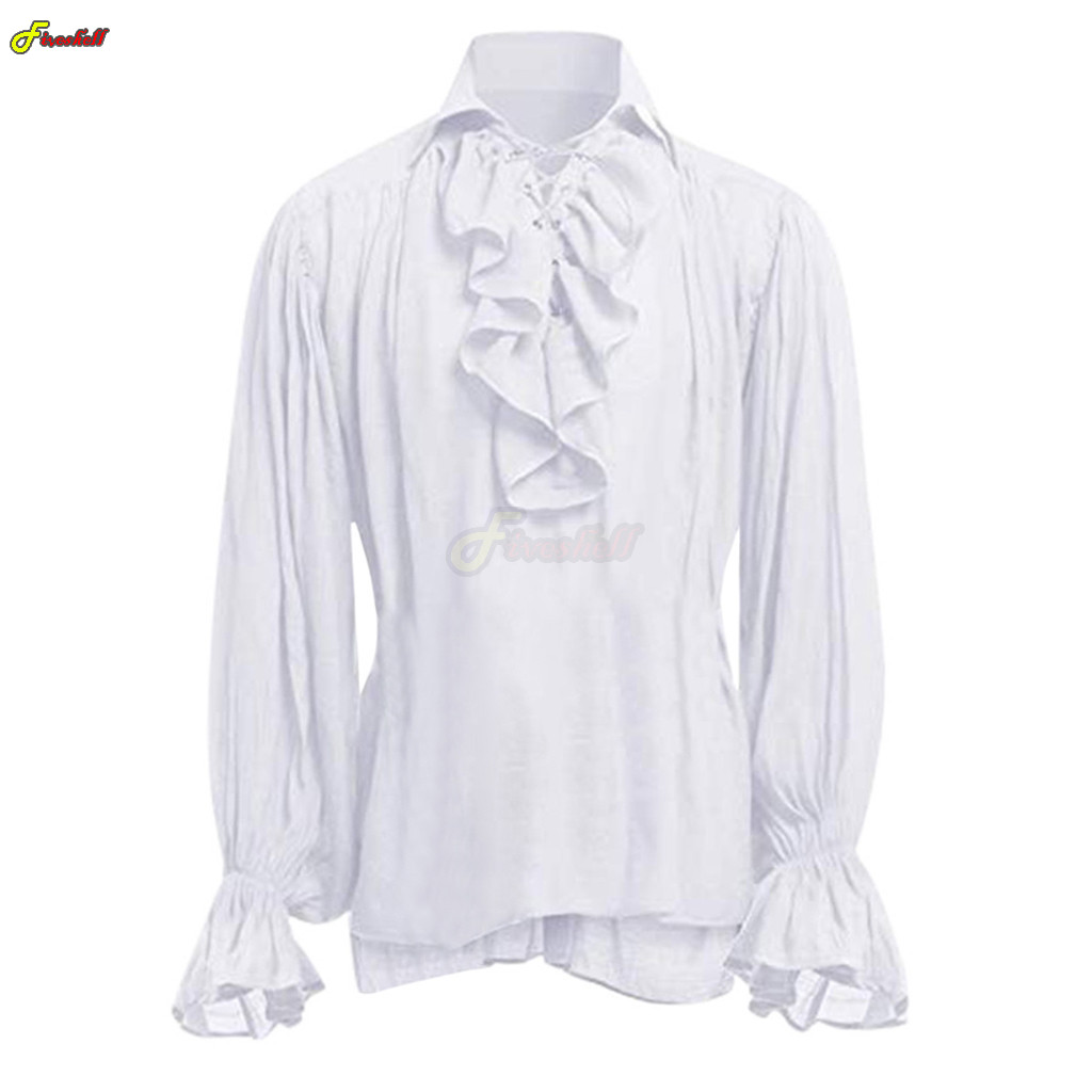 Mens Halloween Lace Up Pirate  - Medieval Gothic Lace Up Pirate Shirt recension och pris
