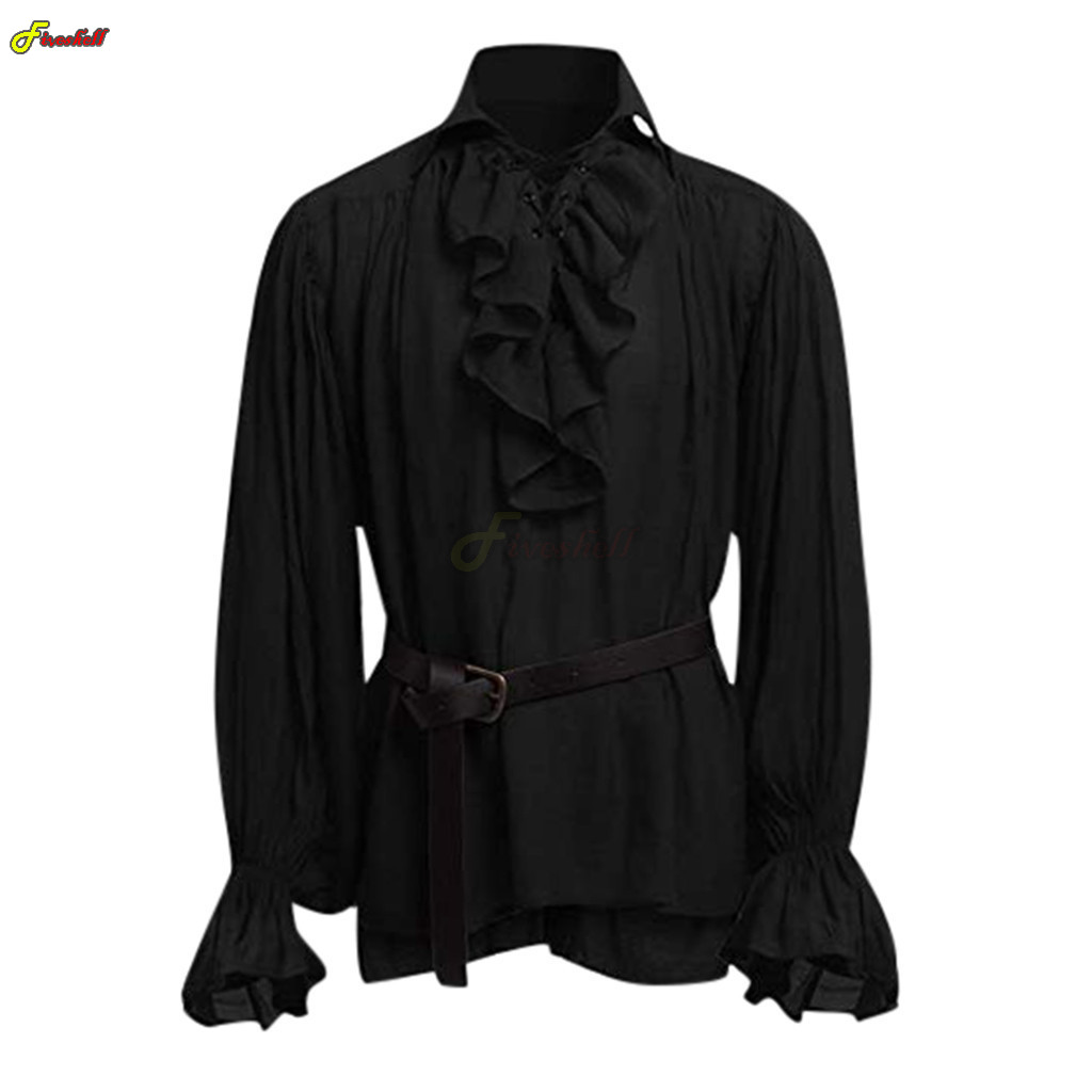 Mens Halloween Lace Up Pirate  - Medieval Gothic Lace Up Pirate Shirt recension och pris