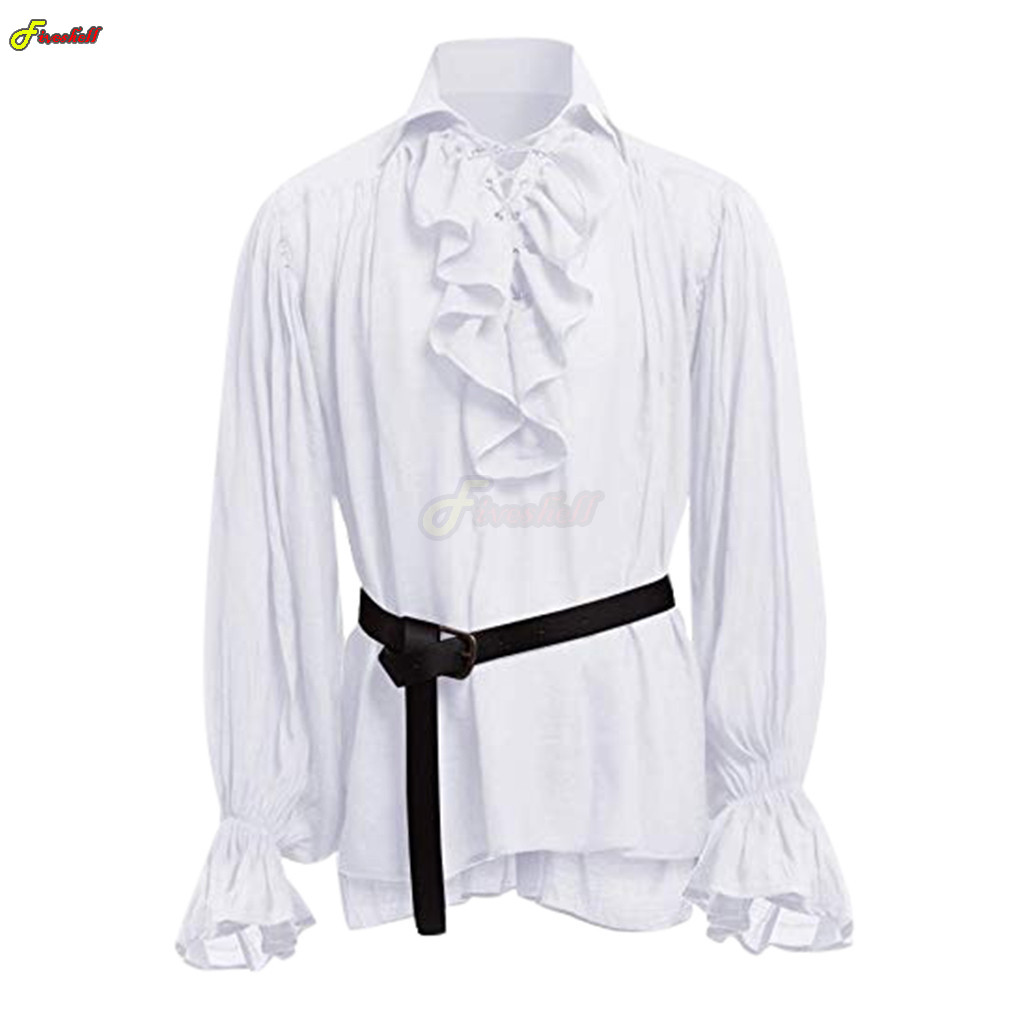 Mens Halloween Lace Up Pirate  - Medieval Gothic Lace Up Pirate Shirt recension och pris