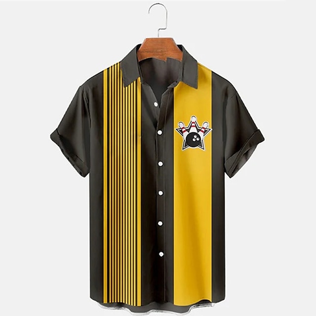 Men's Striped Bowling Pattern  - Short Sleeve Bowling Shirt Retro recension och pris