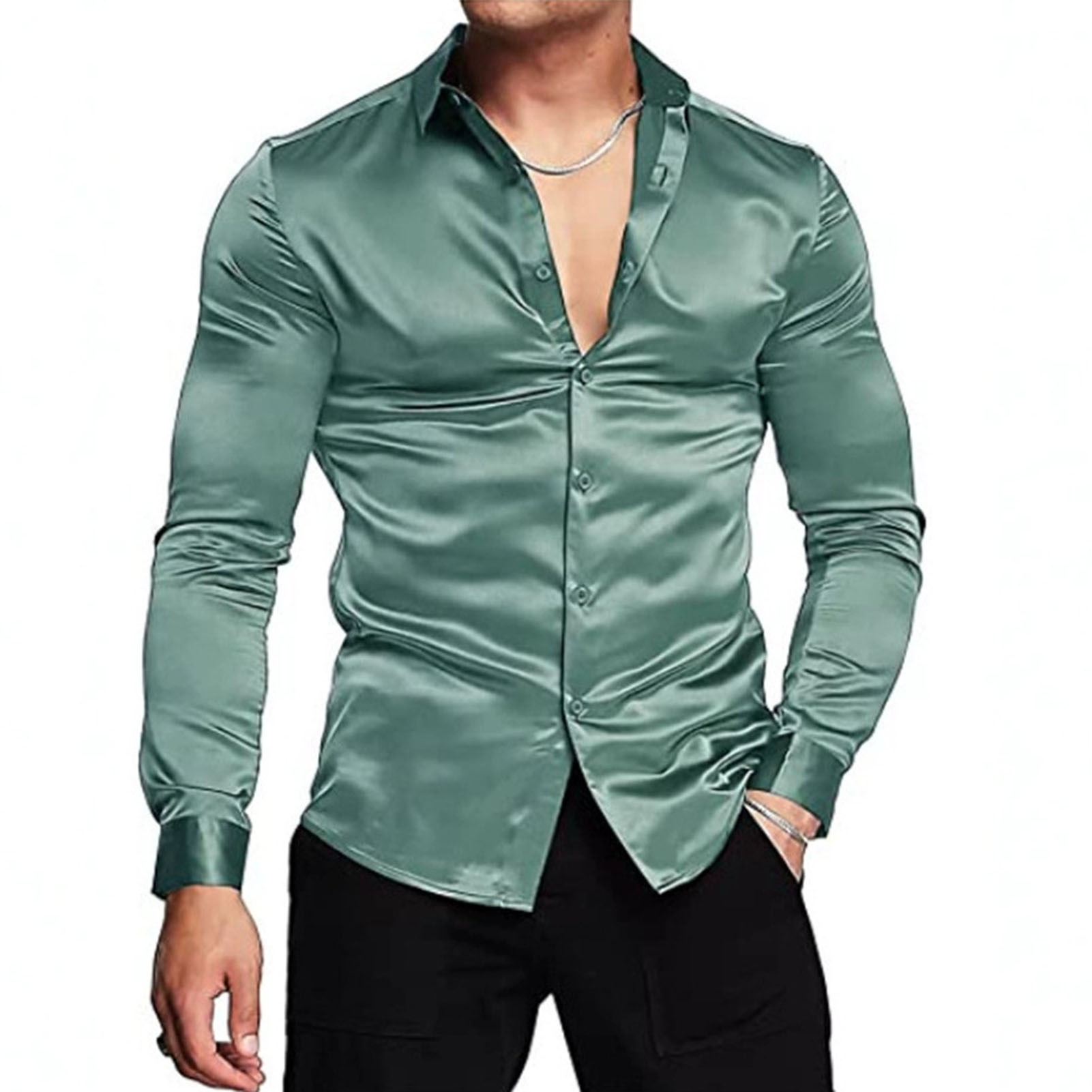 Spring Autumn Silk Satin Shirt - Mens Satin Silk Dress Shirt recension och pris
