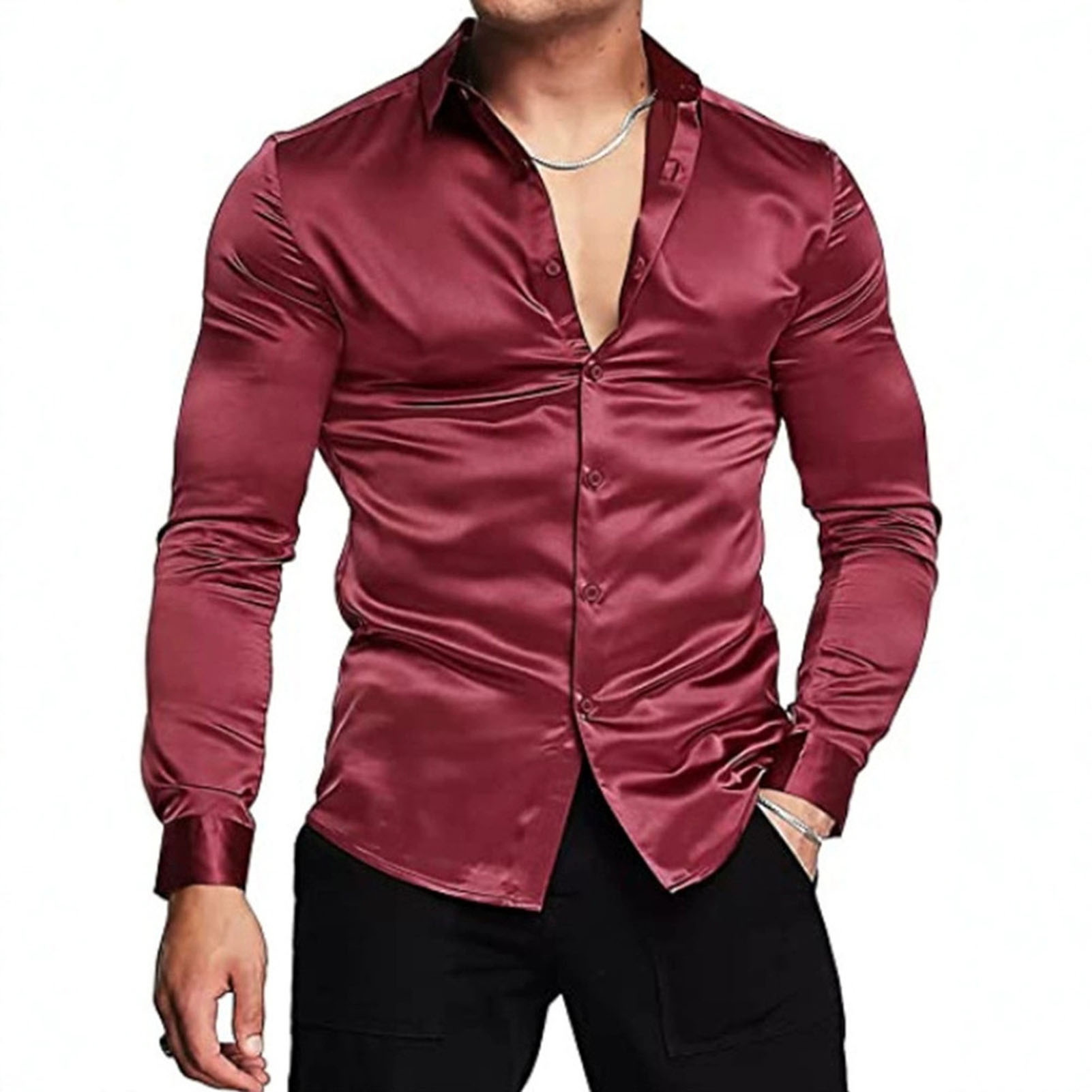 Spring Autumn Silk Satin Shirt - Mens Satin Silk Dress Shirt recension och pris