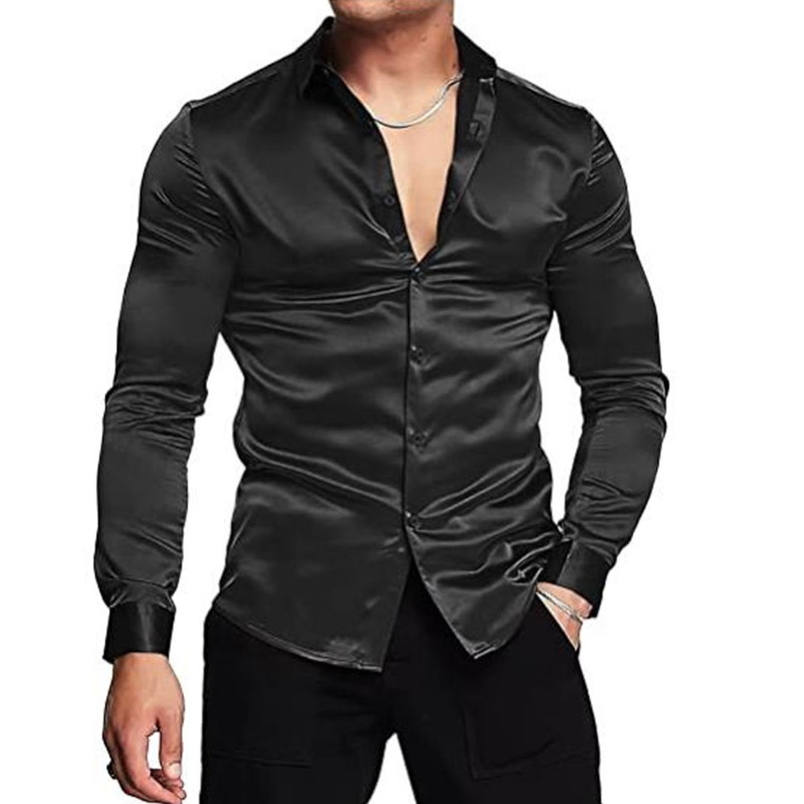 Spring Autumn Silk Satin Shirt - Mens Satin Silk Dress Shirt recension och pris