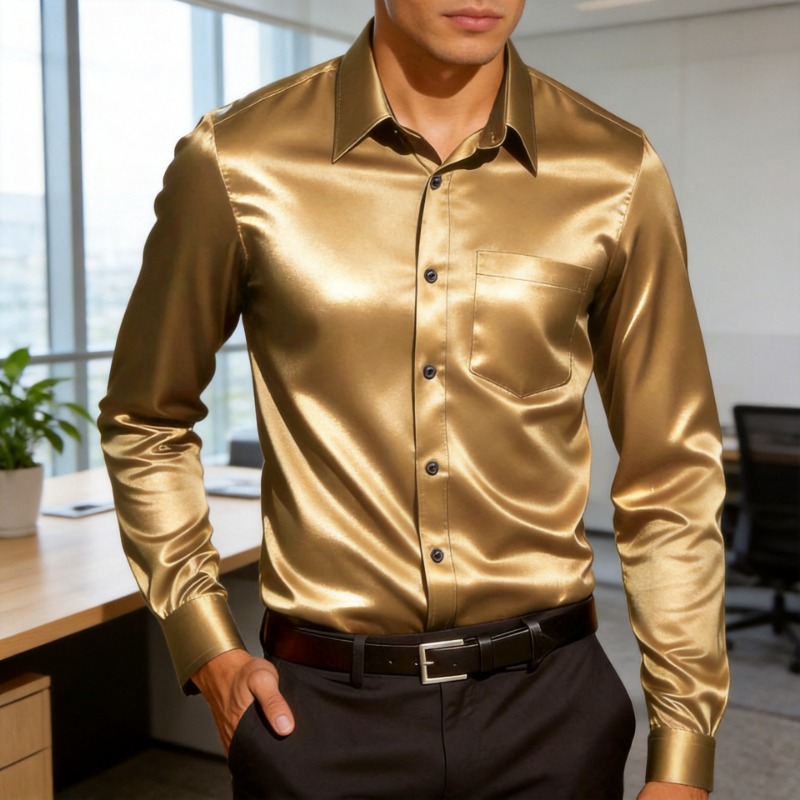 Men's Satin-Like Ice Silk Dres - Mens Satin Silk Dress Shirt recension och pris