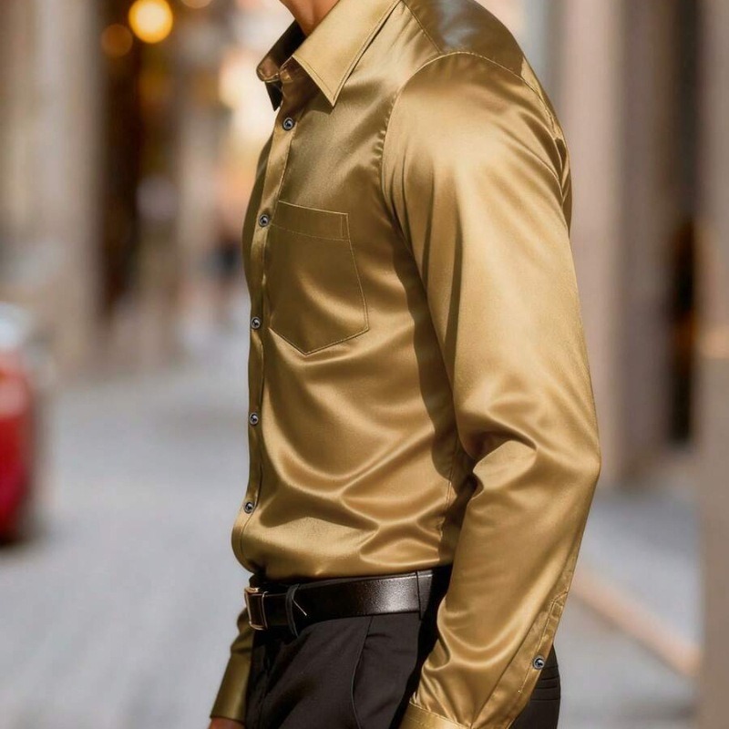 Men's Satin-Like Ice Silk Dres - Mens Satin Silk Dress Shirt recension och pris