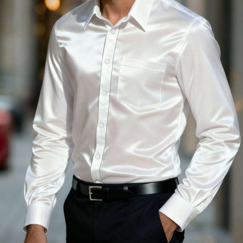 Men's Satin-Like Ice Silk Dres - Mens Satin Silk Dress Shirt recension och pris
