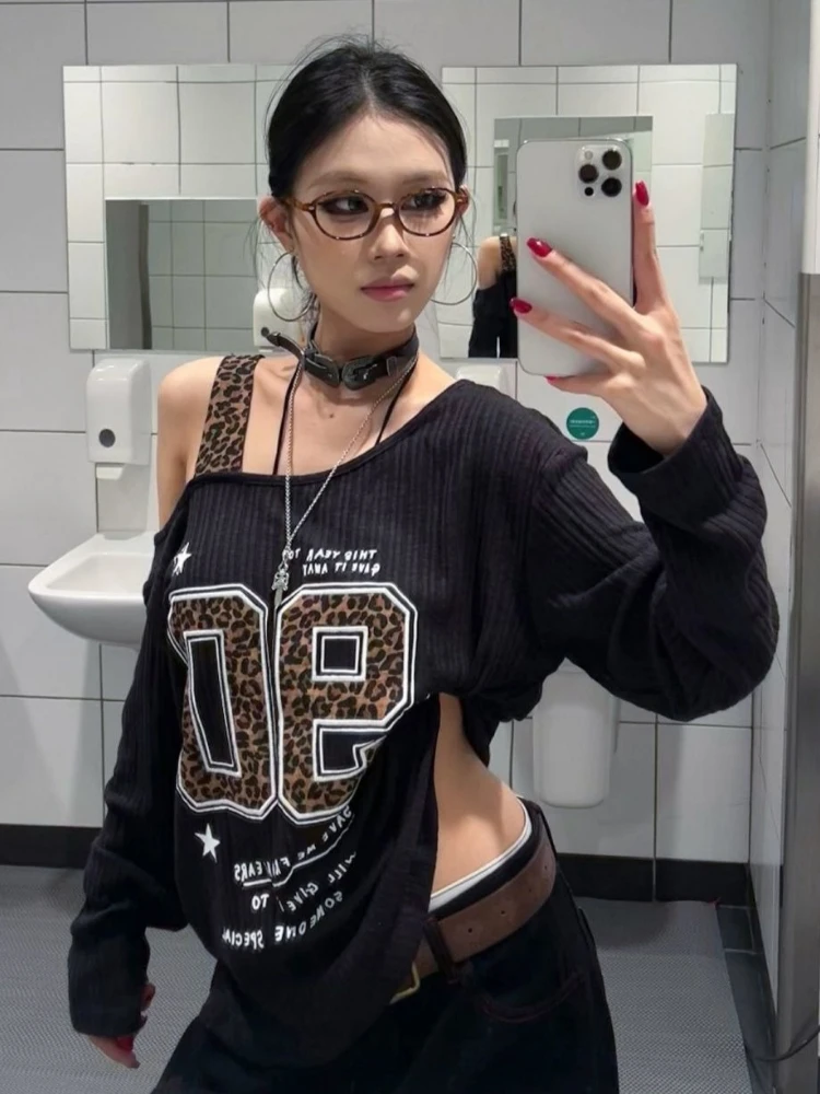 Y2K Patchwork Leopard Print T- - T-Shirts recension och pris