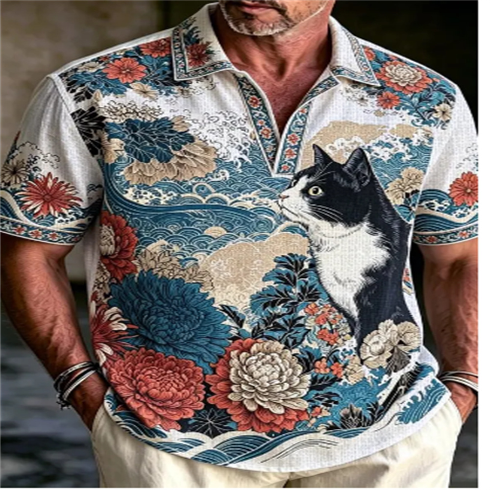 Men's Short Sleeve Polo Shirt  - Vintage Hawaiian Floral Shirt recension och pris