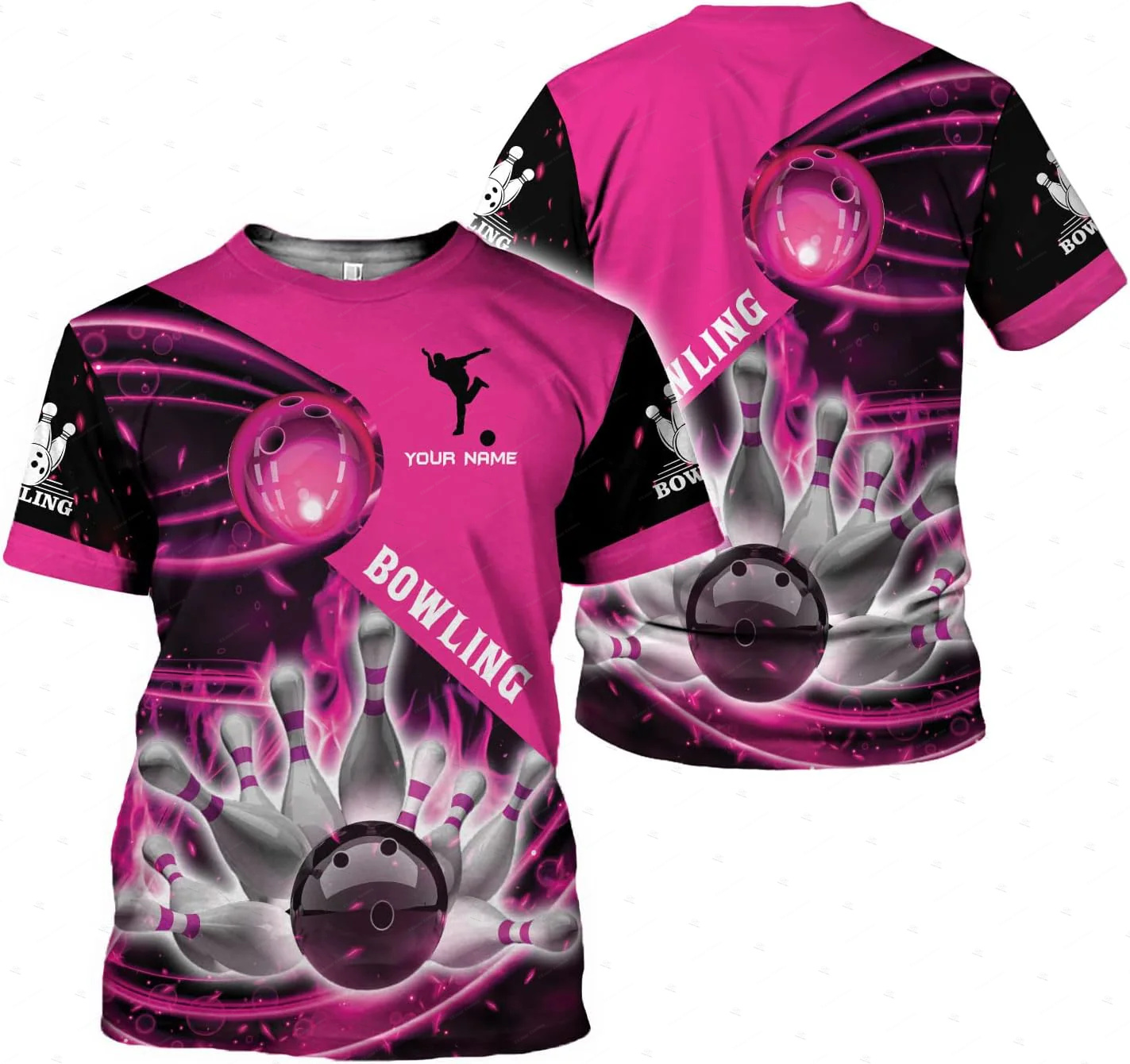 Custom Name Gradient Bowling F - Short Sleeve Bowling Shirt Retro recension och pris