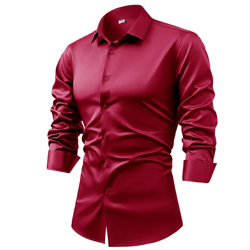 2025 Spring Autumn Royal Blue  - Mens Satin Silk Dress Shirt recension och pris