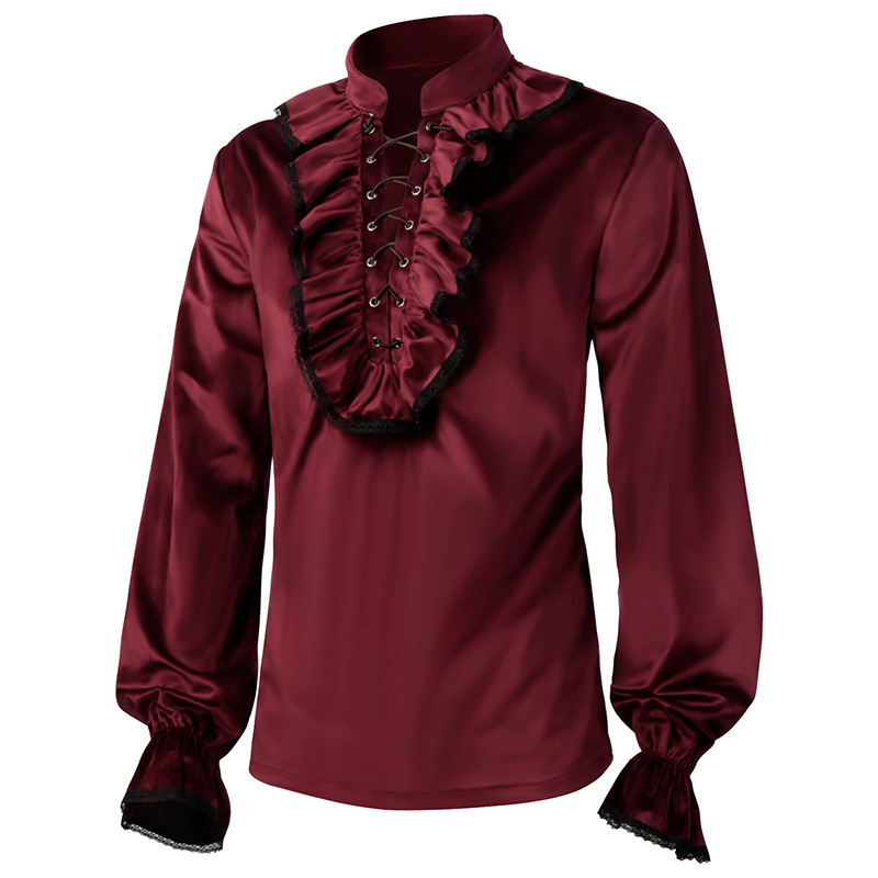 Red Lace Up Ruffles Lantern Sl - Medieval Gothic Lace Up Pirate Shirt recension och pris