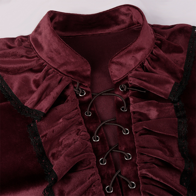 Red Lace Up Ruffles Lantern Sl - Medieval Gothic Lace Up Pirate Shirt recension och pris