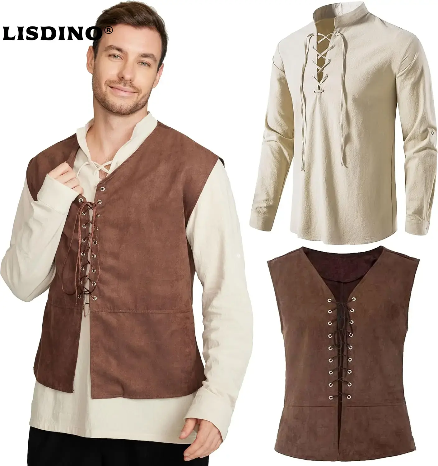 2-piece Set Men's Medieval Pir - Medieval Gothic Lace Up Pirate Shirt recension och pris