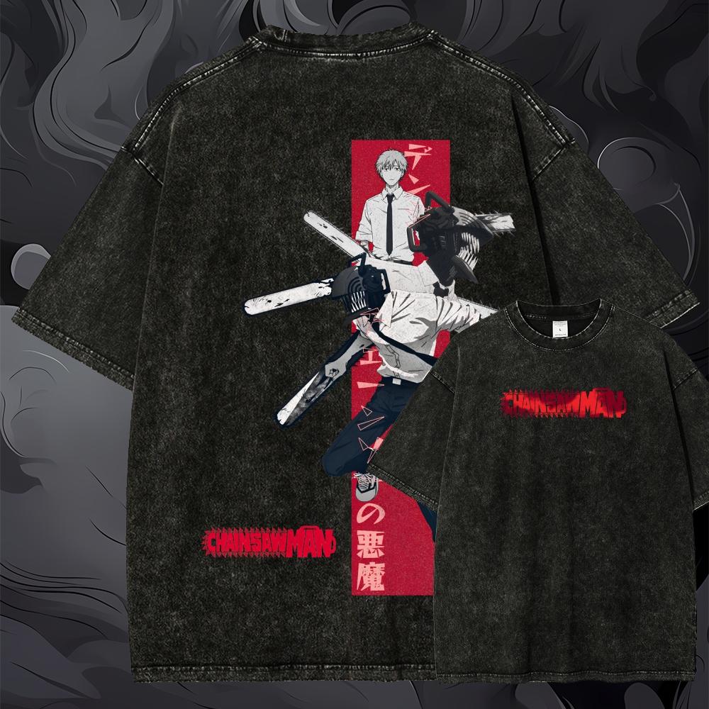 Oversized Chainsaw Man Graphic - Acid Wash Vintage Graphic T Shirt recension och pris