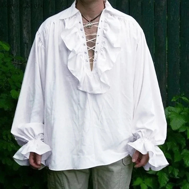 S-5XL Medieval Pirate Hallowee - Medieval Gothic Lace Up Pirate Shirt recension och pris