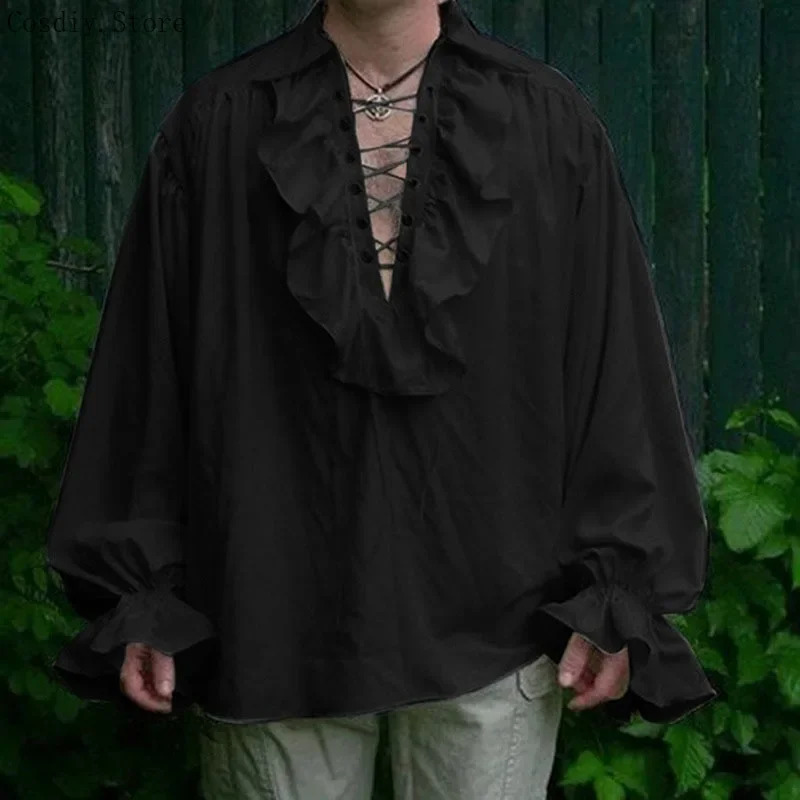 S-5XL Medieval Pirate Hallowee - Medieval Gothic Lace Up Pirate Shirt recension och pris