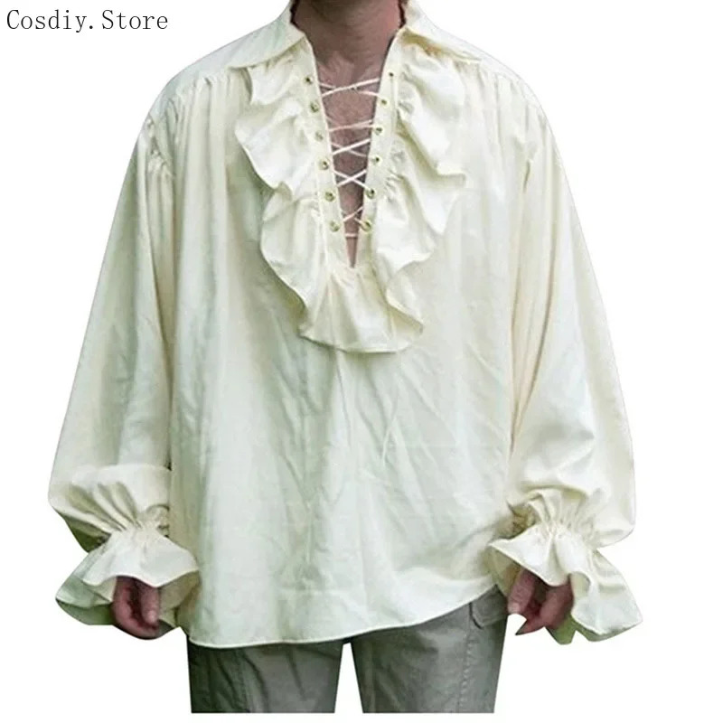 S-5XL Medieval Pirate Hallowee - Medieval Gothic Lace Up Pirate Shirt recension och pris