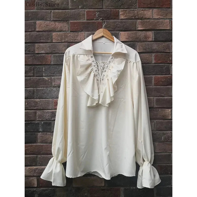 S-5XL Medieval Pirate Hallowee - Medieval Gothic Lace Up Pirate Shirt recension och pris