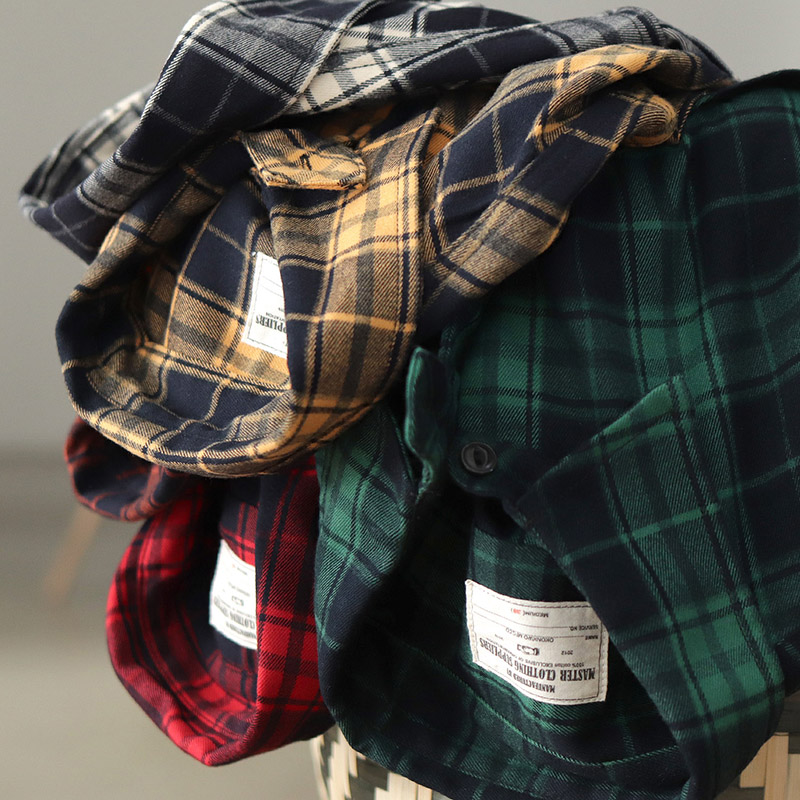 Autumn New Japanese Retro 300g - Flannel Plaid Shirt Heavy Weight recension och pris