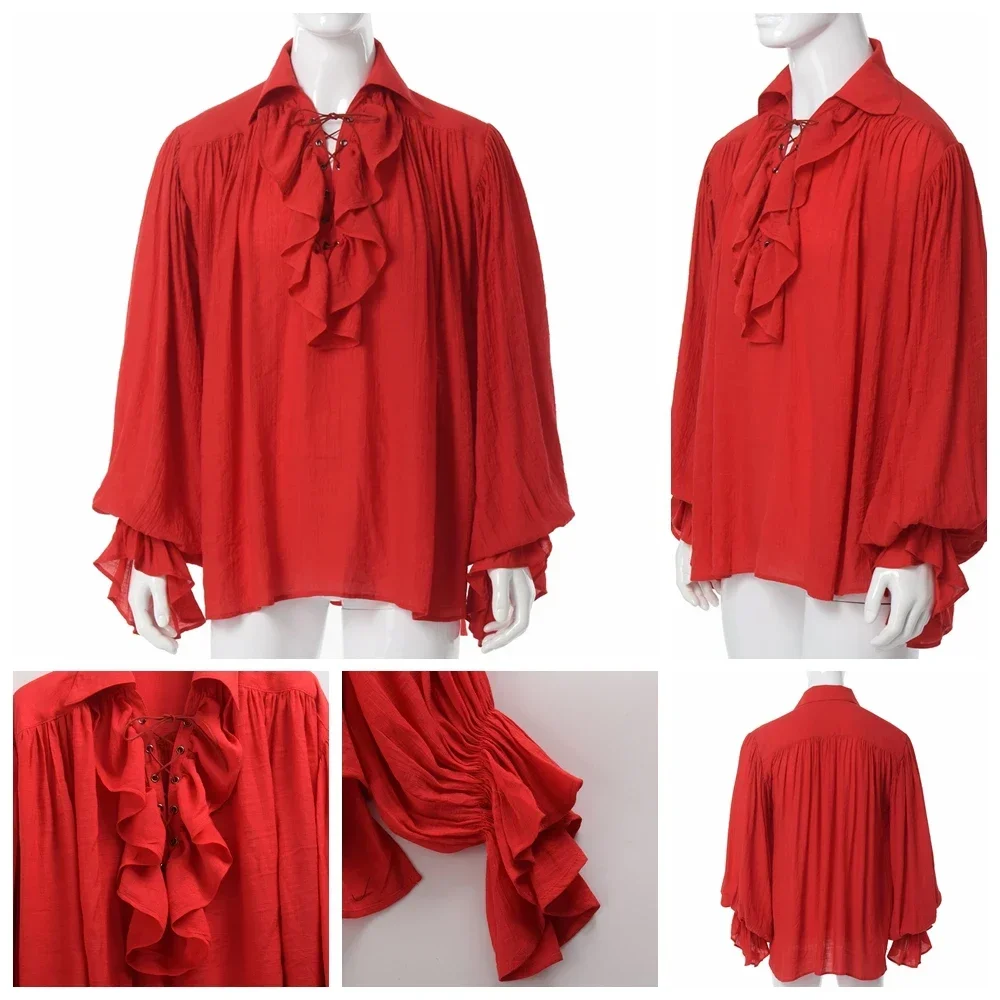 Men Pirate Shirt Vampire Princ - Medieval Gothic Lace Up Pirate Shirt recension och pris