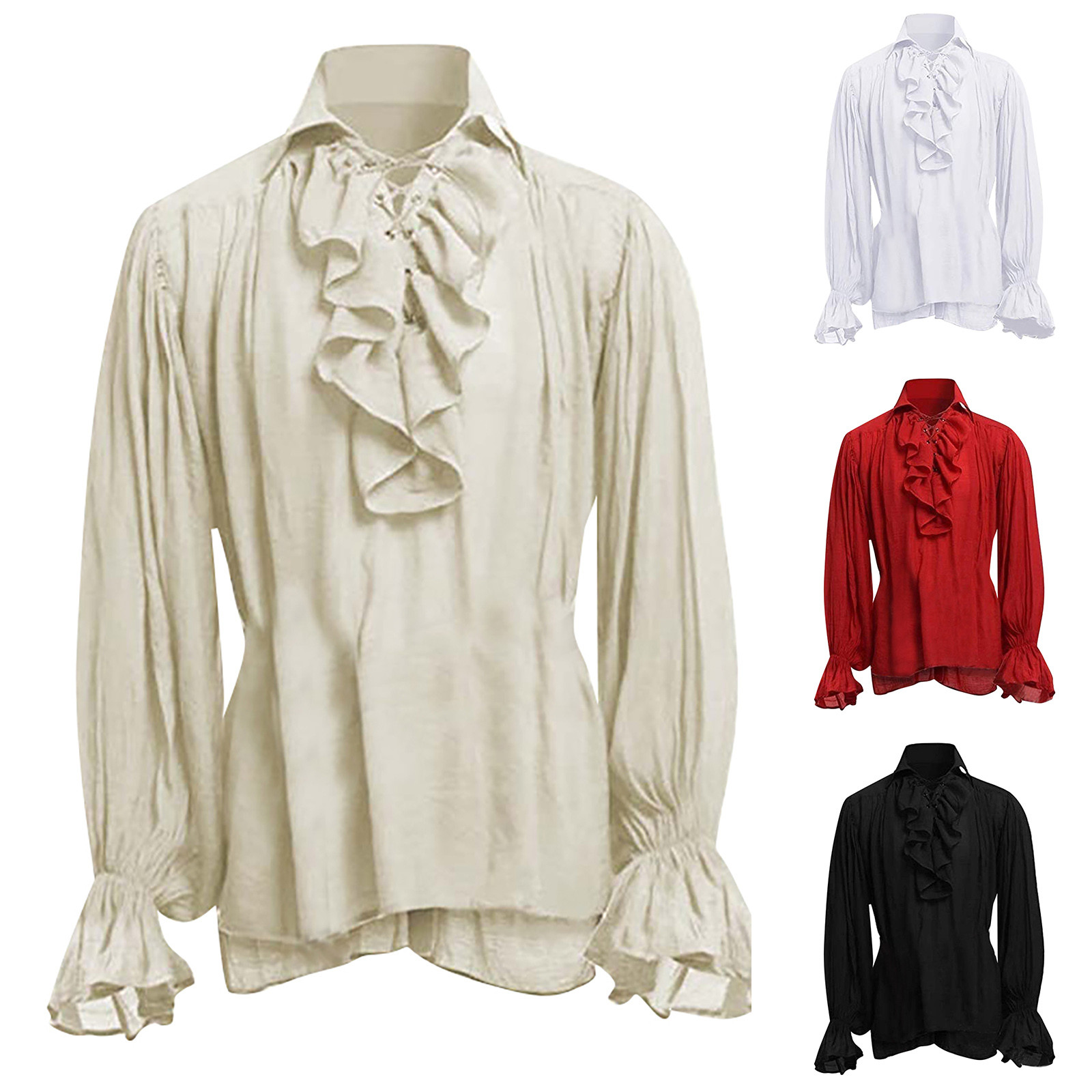 Mens Halloween Lace Up Pirate  - Medieval Gothic Lace Up Pirate Shirt recension och pris