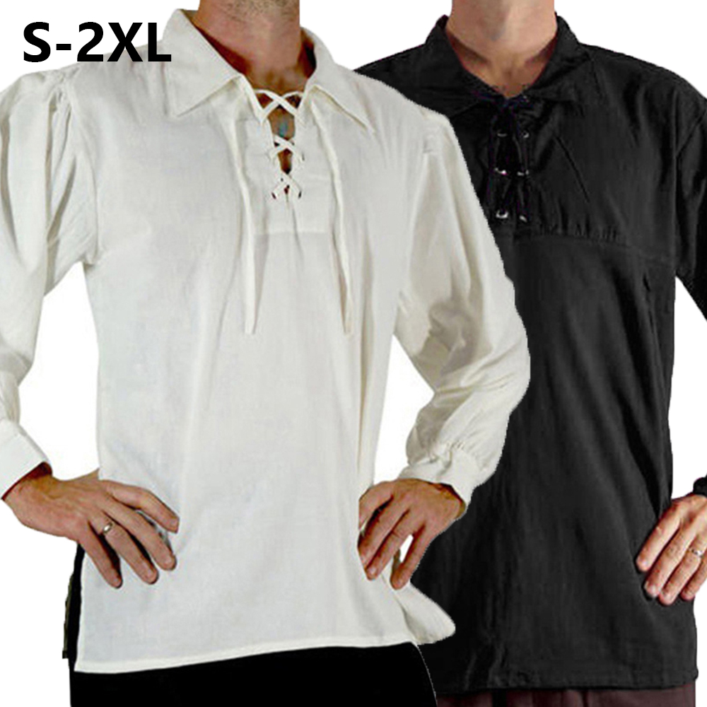 Men Medieval Renaissance Costu - Medieval Gothic Lace Up Pirate Shirt recension och pris