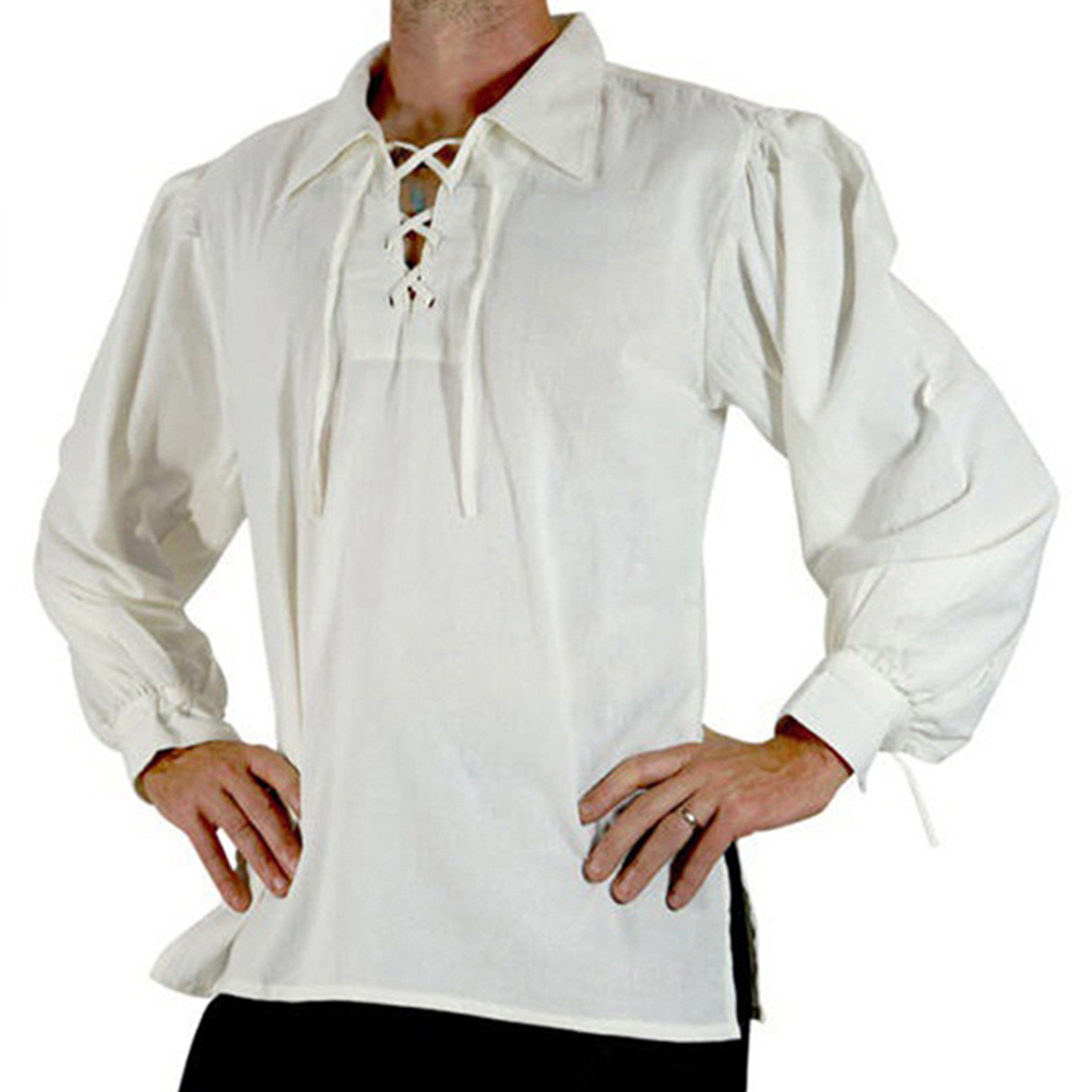Men Medieval Renaissance Costu - Medieval Gothic Lace Up Pirate Shirt recension och pris