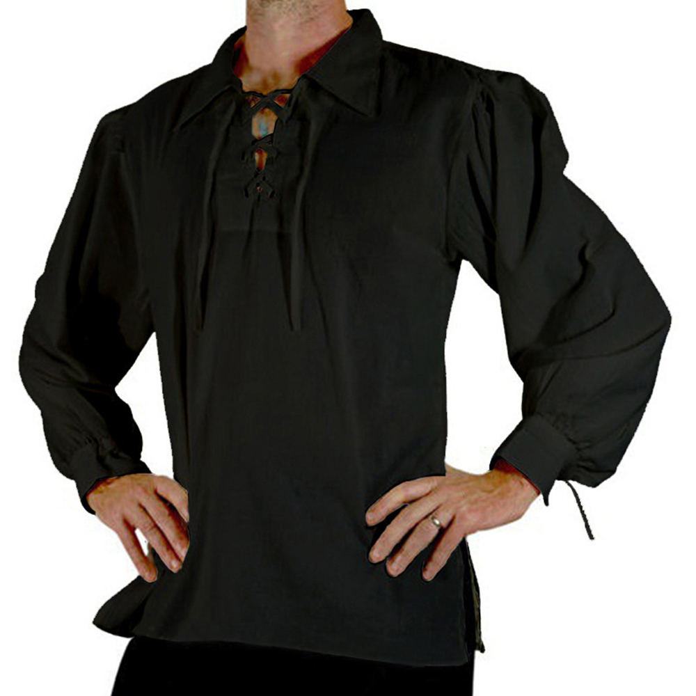 Men Medieval Renaissance Costu - Medieval Gothic Lace Up Pirate Shirt recension och pris