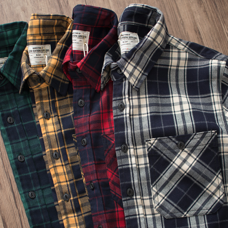 Autumn New American Retro 300g - Flannel Plaid Shirt Heavy Weight recension och pris