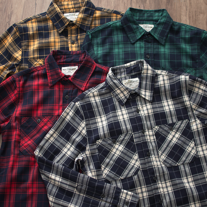 Autumn New American Retro 300g - Flannel Plaid Shirt Heavy Weight recension och pris