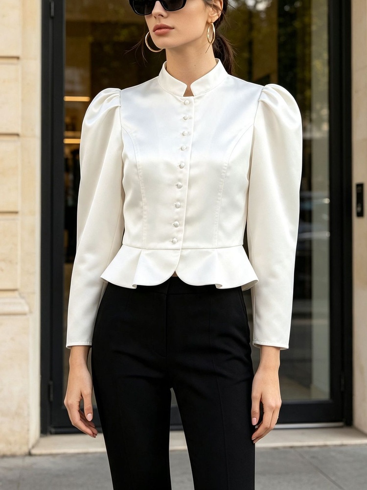 Tossy Peplum Blouse Long Sleev - Mandarin Collar Formal Shirt Slim Fit recension och pris