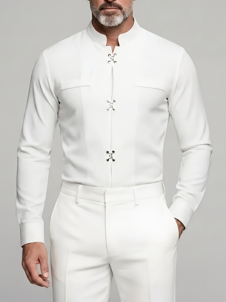 Luxury Men Mandarin Stand Coll - Mandarin Collar Formal Shirt Slim Fit recension och pris