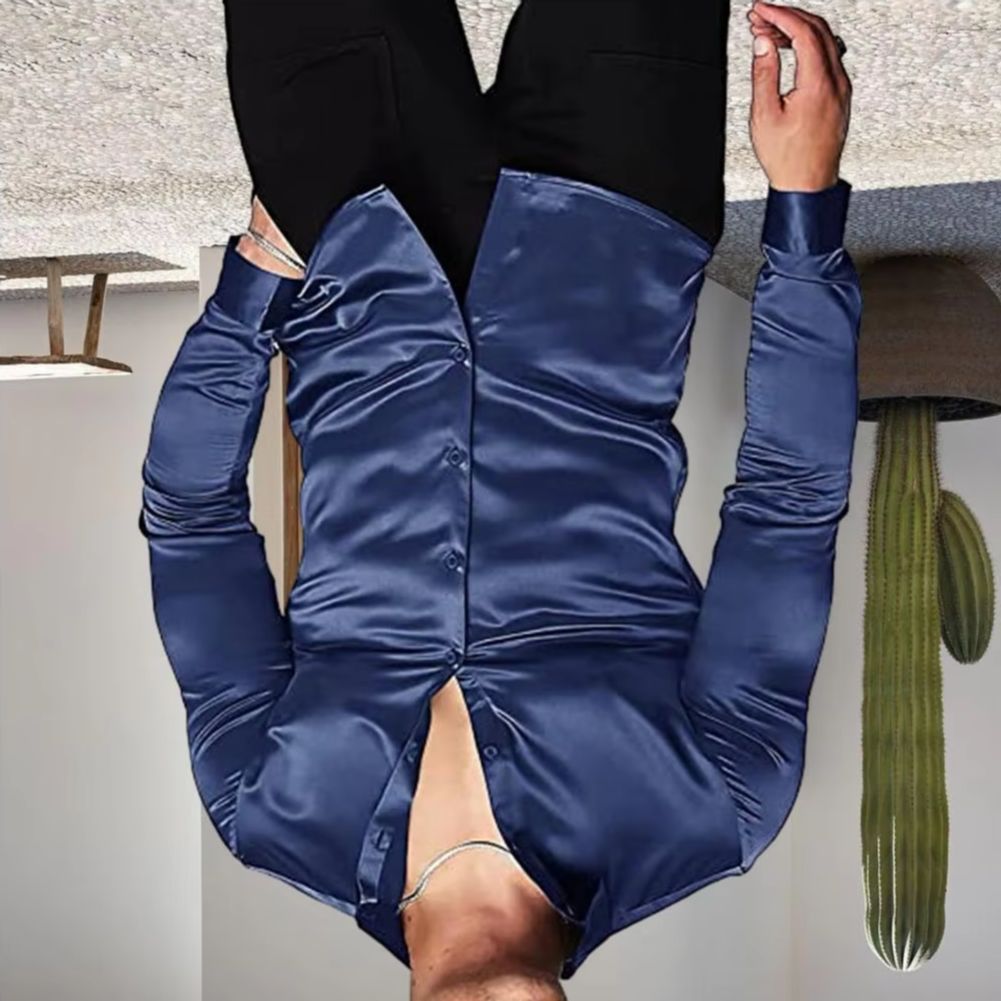 Stylish Men Shiny Silk Like Sa - Mens Satin Silk Dress Shirt recension och pris