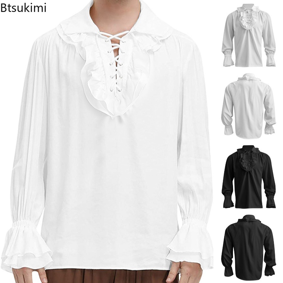Men's Medieval Renaissance Pir - Medieval Gothic Lace Up Pirate Shirt recension och pris